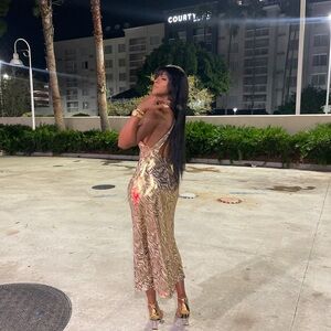 Animal print reflects gold Zara dress